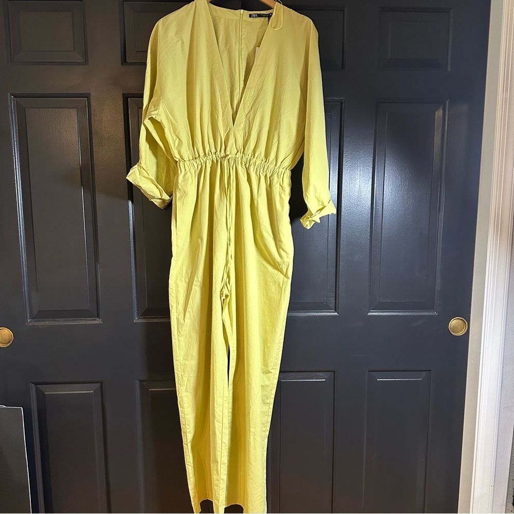 Zara Pale Yellow Long Sleeve Drawstring Jumpsuit - Picture 2 of 10